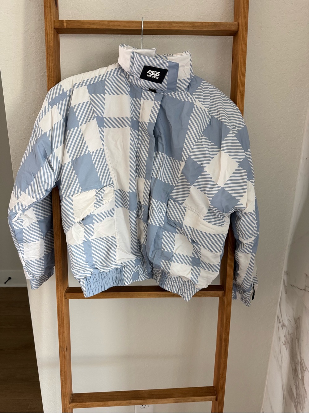 ASOS Blue and White Check Puff Jacket
